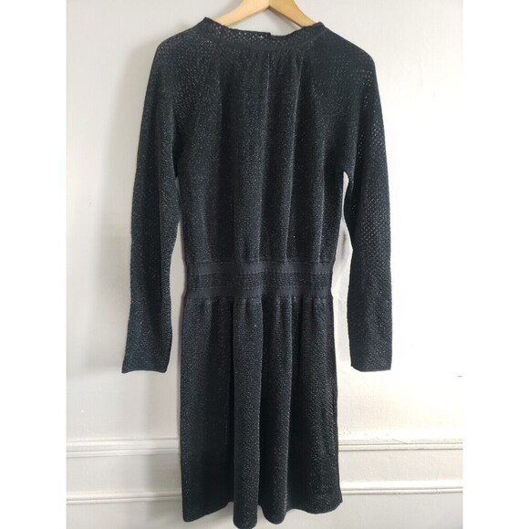 Tory Burch Dress Women's  Large Black Metallic Wool Blend Lightweight Event - Picture 6 of 12